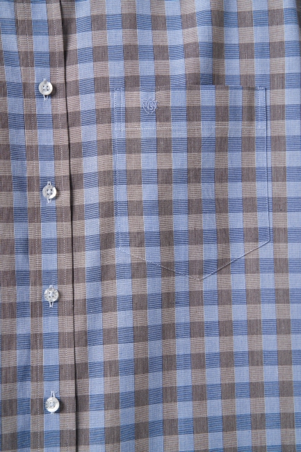 Regular Fit Paşa Yaka Ekoseli Açık Kahve Erkek Gömlek - 3