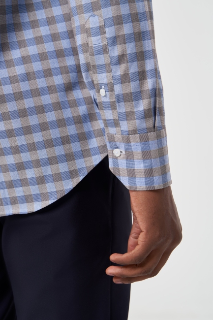 Regular Fit Paşa Yaka Ekoseli Açık Kahve Erkek Gömlek - 4