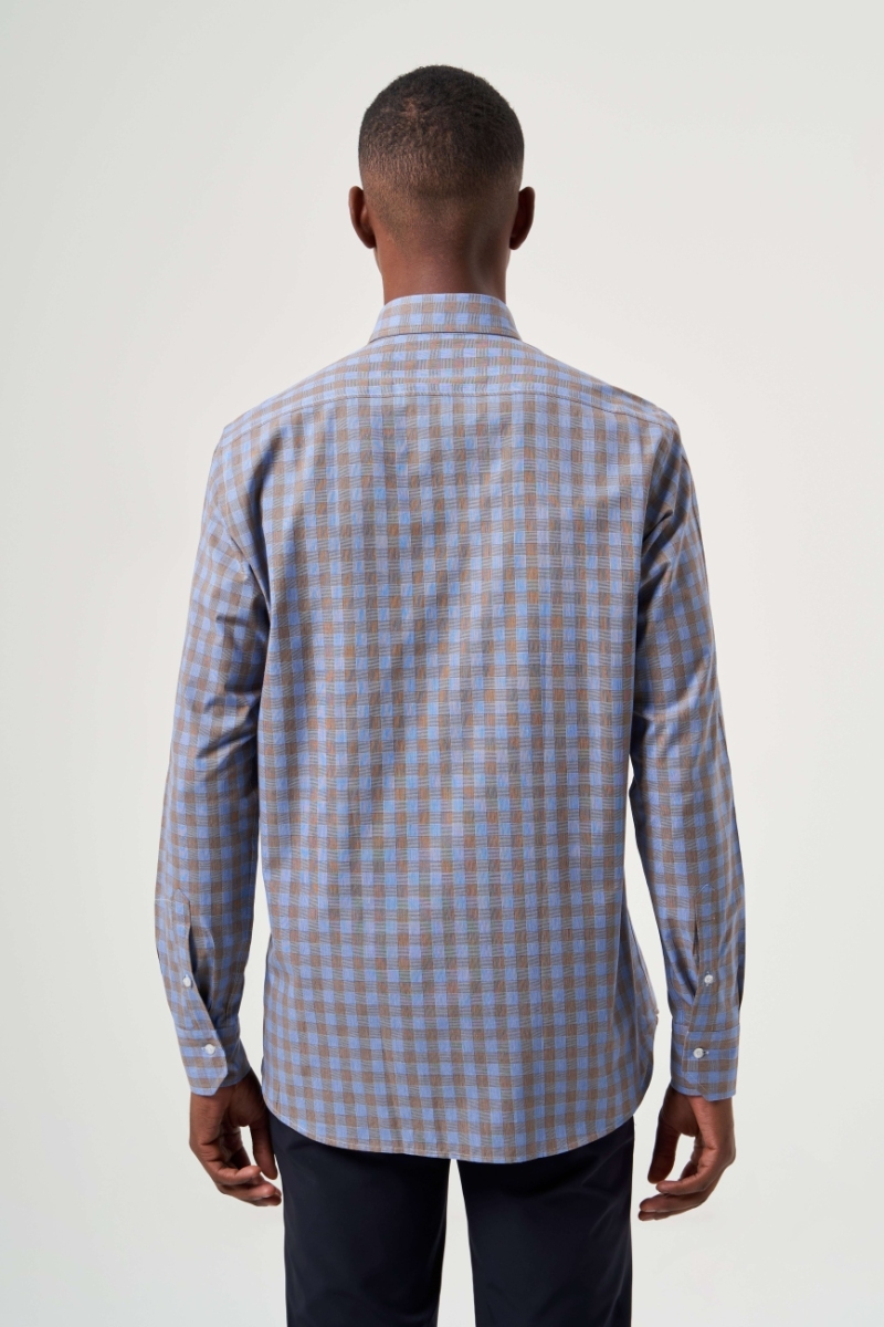 Regular Fit Paşa Yaka Ekoseli Kahve Erkek Gömlek (1)