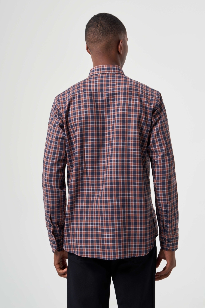 Regular Fit Paşa Yaka Ekoseli Kahve Spor Erkek Gömlek (1)