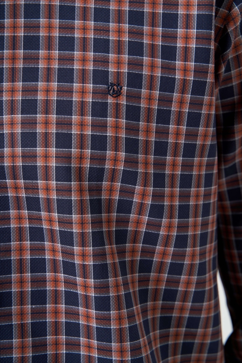 Regular Fit Paşa Yaka Ekoseli Kahve Spor Erkek Gömlek - 3