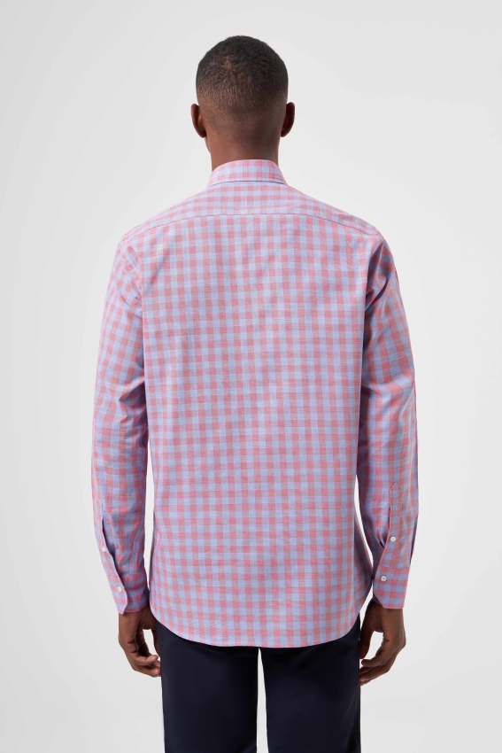 Regular Fit Paşa Yaka Ekoseli Kırmızı Erkek Gömlek (1)