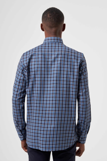 Regular Fit Paşa Yaka Ekoseli Lacivert Spor Erkek Gömlek - 2