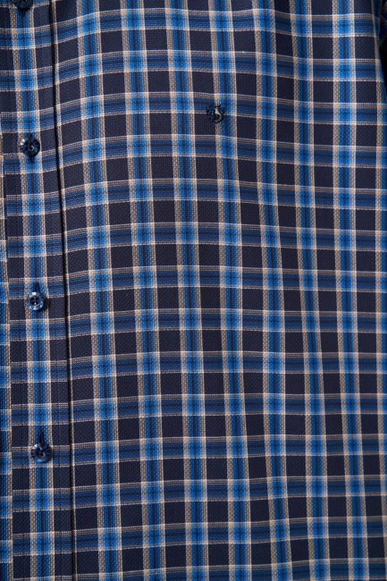 Regular Fit Paşa Yaka Ekoseli Lacivert Spor Erkek Gömlek - 3
