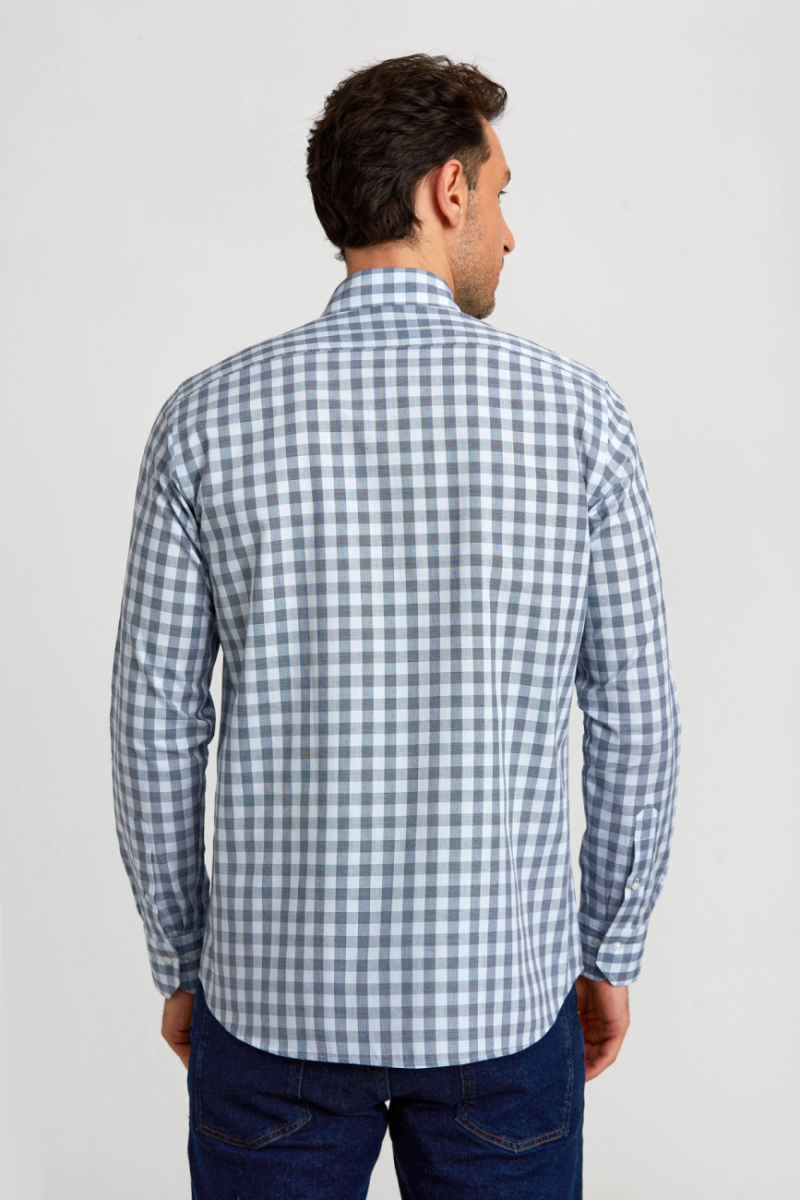 Regular Fit Paşa Yaka Ekoseli Mavi Erkek Gömlek (1)