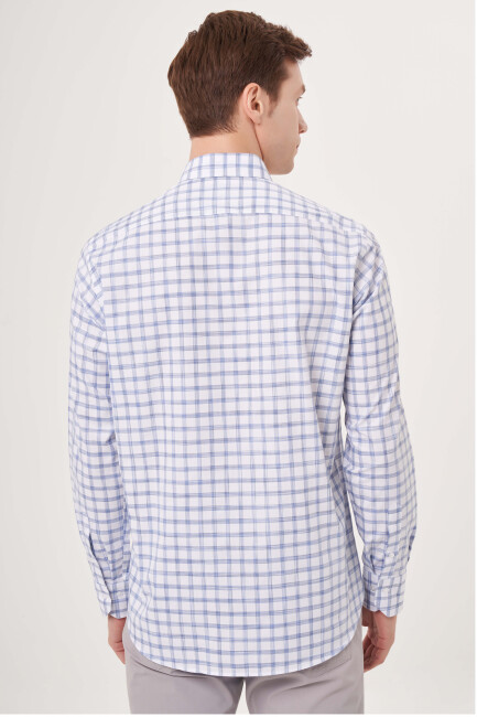 Regular Fit Paşa Yaka Ekoseli Mavi Spor Erkek Gömlek (1)