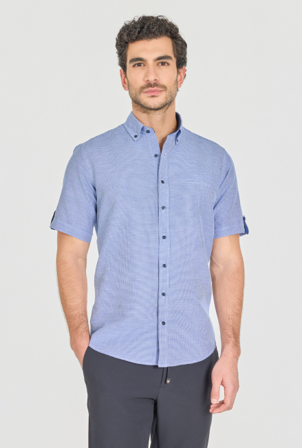 Regular Fit Paşa Yaka Fleto Cep Lacivert Pamuk Erkek Gömlek