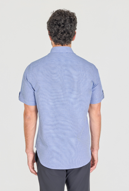 Regular Fit Paşa Yaka Fleto Cep Lacivert Pamuk Erkek Gömlek - 3