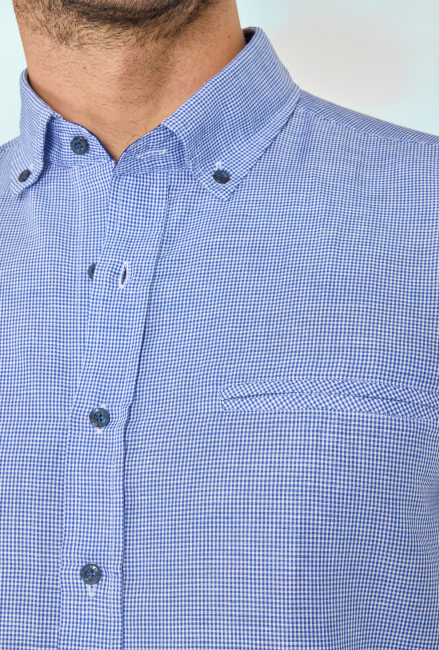 Regular Fit Paşa Yaka Fleto Cep Lacivert Pamuk Erkek Gömlek - 4