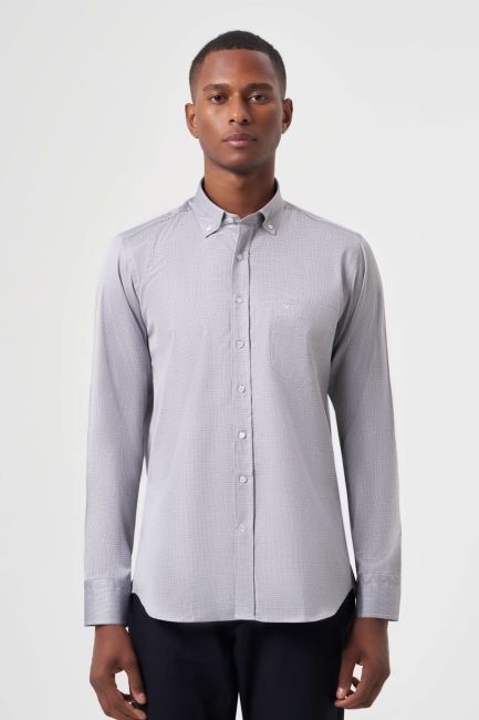 Regular Fit Paşa Yaka Gri Spor Erkek Gömlek 