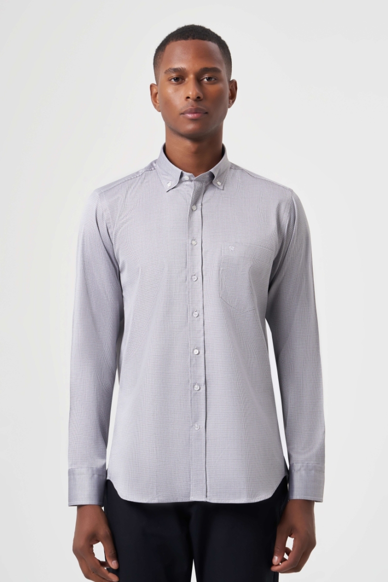 Regular Fit Paşa Yaka Gri Spor Erkek Gömlek