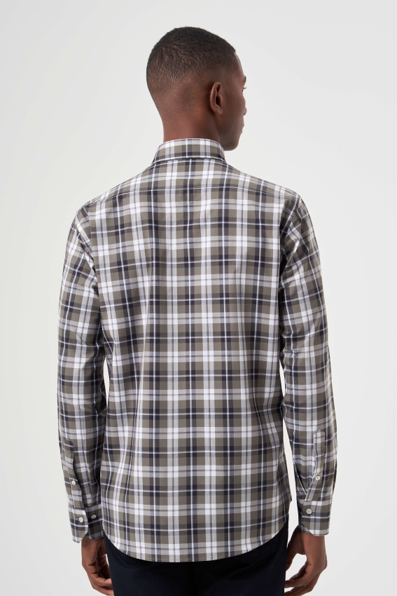 Regular Fit Paşa Yaka Haki Ekoseli Erkek Gömlek (1)
