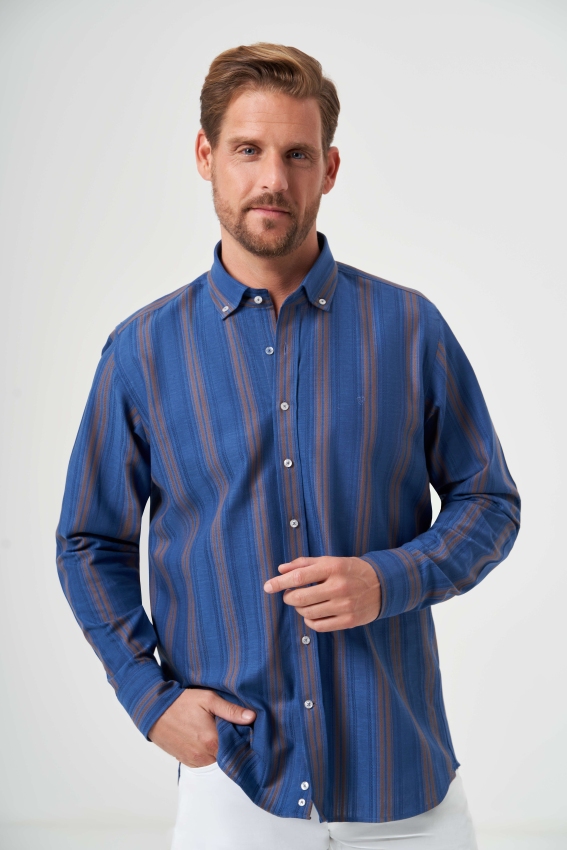 Regular Fit Paşa Yaka Kahve Basic Erkek Gömlek