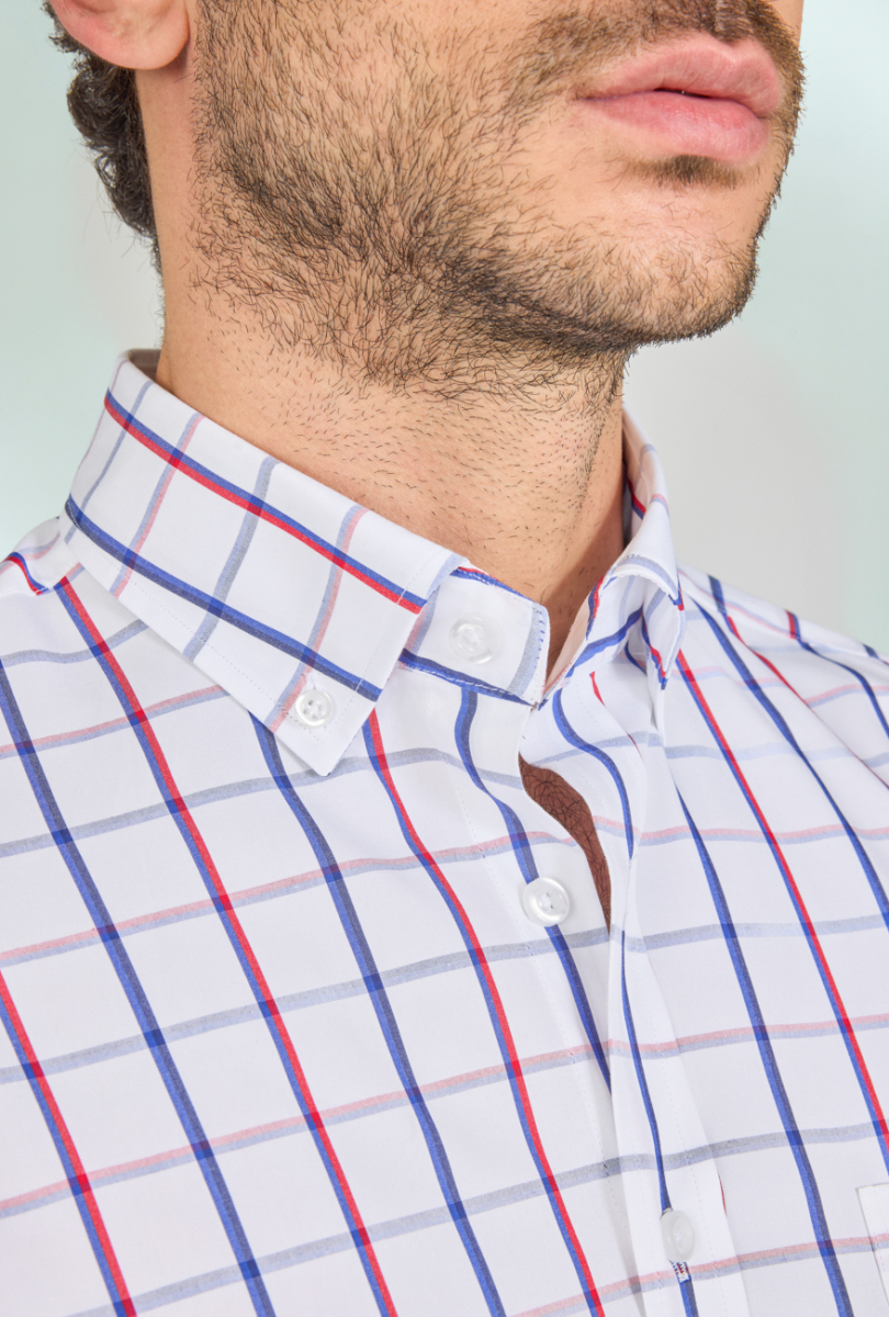 Regular Fit Paşa Yaka Kırmızı Pamuk Erkek Gömlek - 4