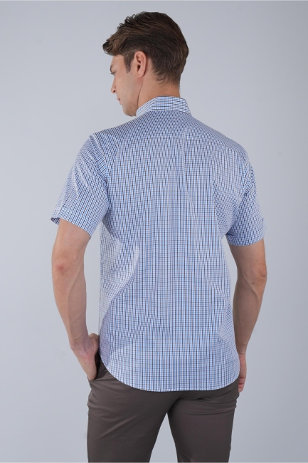 Regular Fit Paşa Yaka Kısa Kol Pamuk Kahve Erkek Gömlek - 2