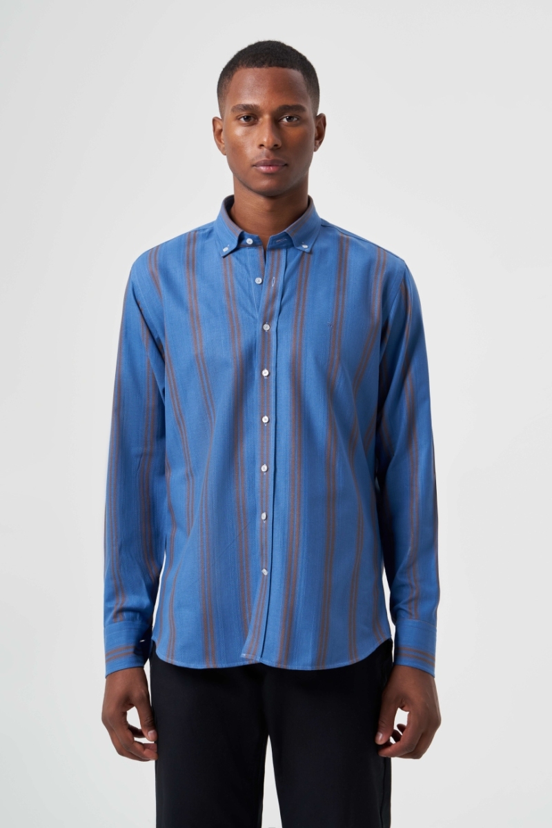 Regular Fit Paşa Yaka Kol İçi Apoletli Açık Mavi Erkek Gömlek