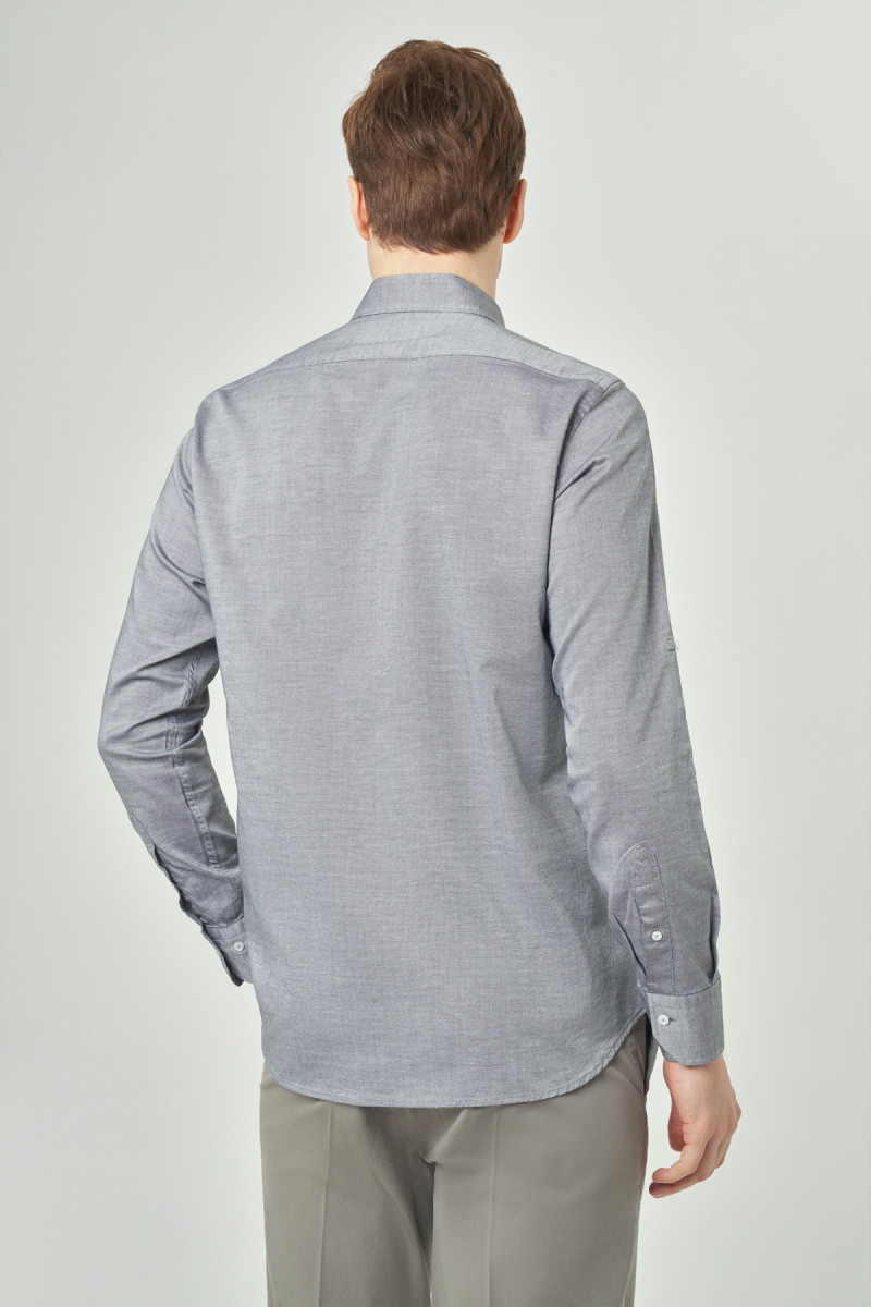 Regular Fit Paşa Yaka Kol İçi Apoletli Gri Erkek Gömlek (1)