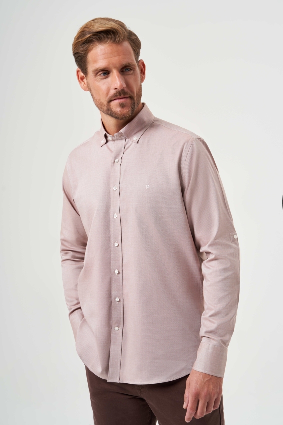 Regular Fit Paşa Yaka Kol İçi Apoletli Hardal Spor Erkek Gömlek