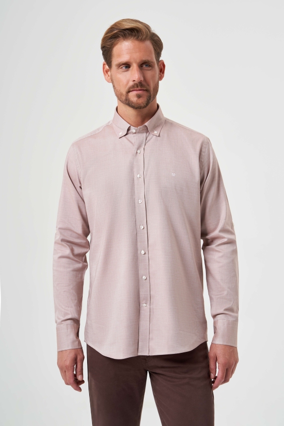 Regular Fit Paşa Yaka Kol İçi Apoletli Hardal Spor Erkek Gömlek - 4