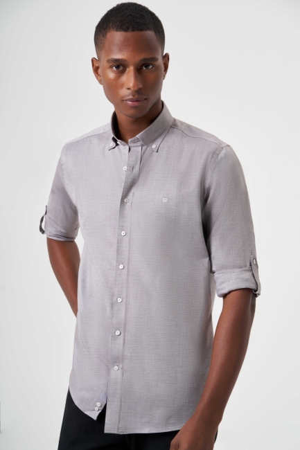 Regular Fit Paşa Yaka Kol İçi Apoletli Kahve Spor Erkek Gömlek - 5