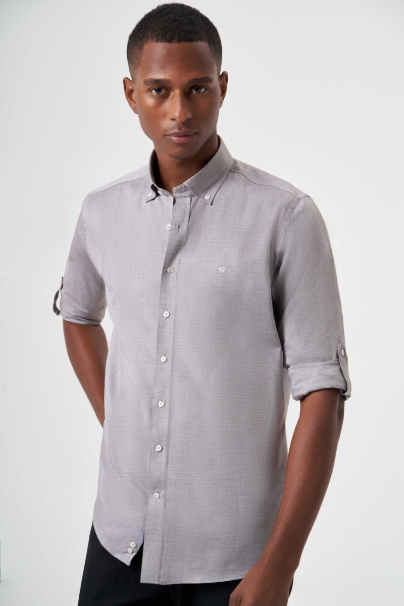 Regular Fit Paşa Yaka Kol İçi Apoletli Kahve Spor Erkek Gömlek - 5