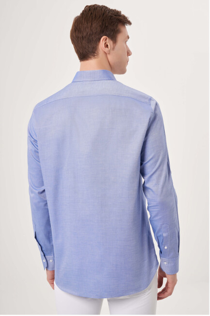 Regular Fit Paşa Yaka Kol İçi Apoletli Mavi Basic Erkek Gömlek (1)