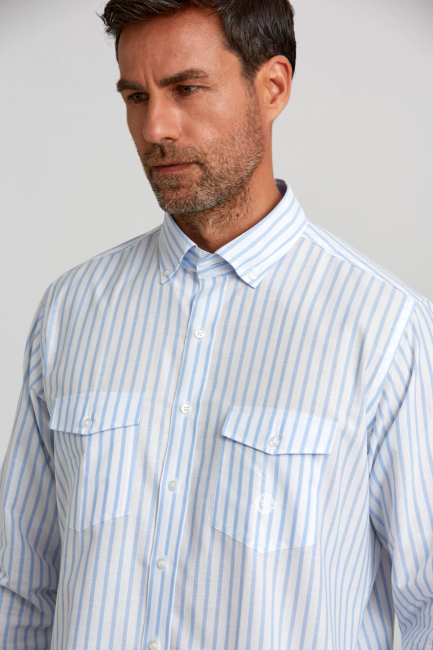 Regular Fit Pasha Collar Blue Sport Men's Shirt