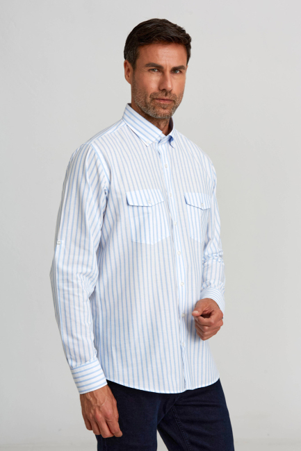 Regular Fit Pasha Collar Blue Sport Men's Shirt (1)