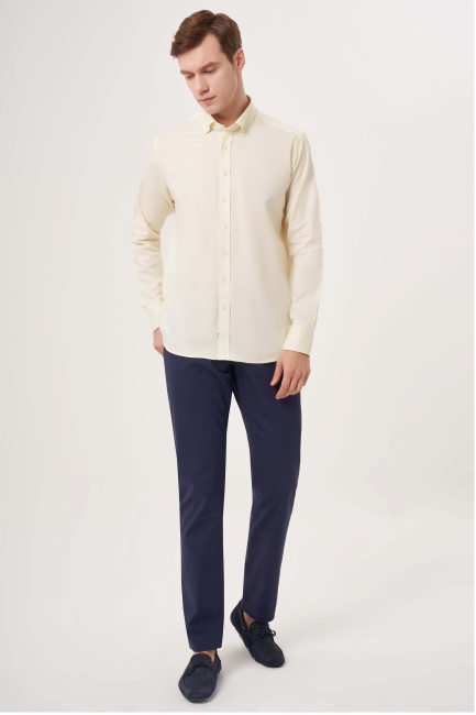 Regular Fit Pasha Collar Sleeve Yellow Men's Shirt - 4