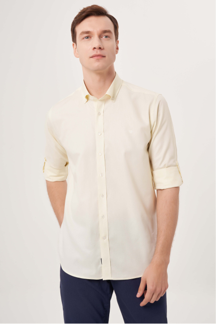 Regular Fit Pasha Collar Sleeve Yellow Men's Shirt - 3