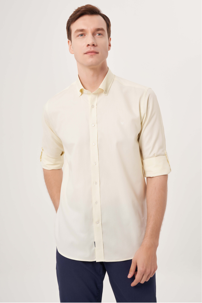 Regular Fit Pasha Collar Sleeve Yellow Men's Shirt - 3