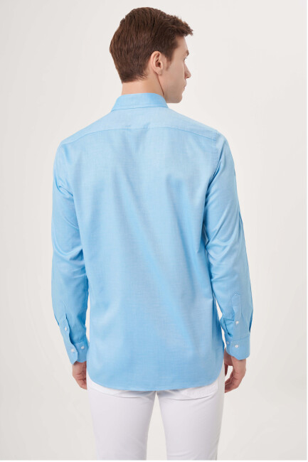Regular Fit Paşa Yaka Kol İçi Apoletli Turkuaz Erkek Gömlek (1)