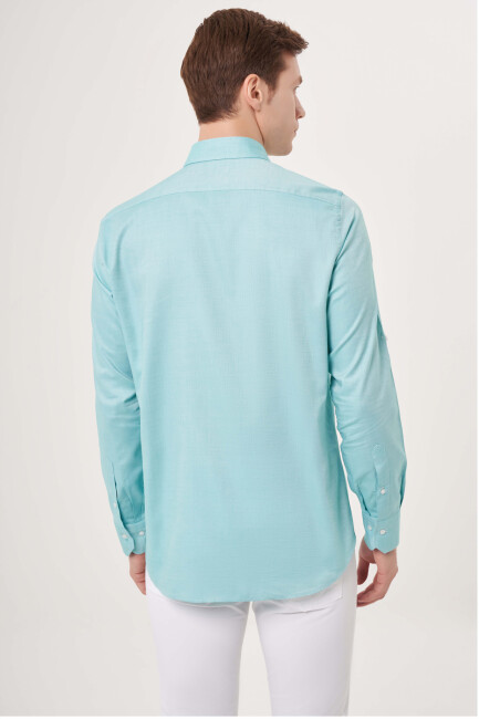 Regular Fit Paşa Yaka Kol İçi Apoletli Yeşil Erkek Gömlek (1)