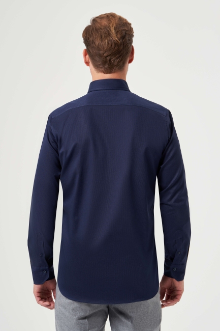 Regular Fit Paşa Yaka Lacivert Spor Basic Erkek Gömlek - 2