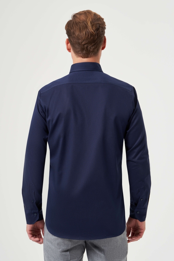Regular Fit Paşa Yaka Lacivert Spor Basic Erkek Gömlek (1)