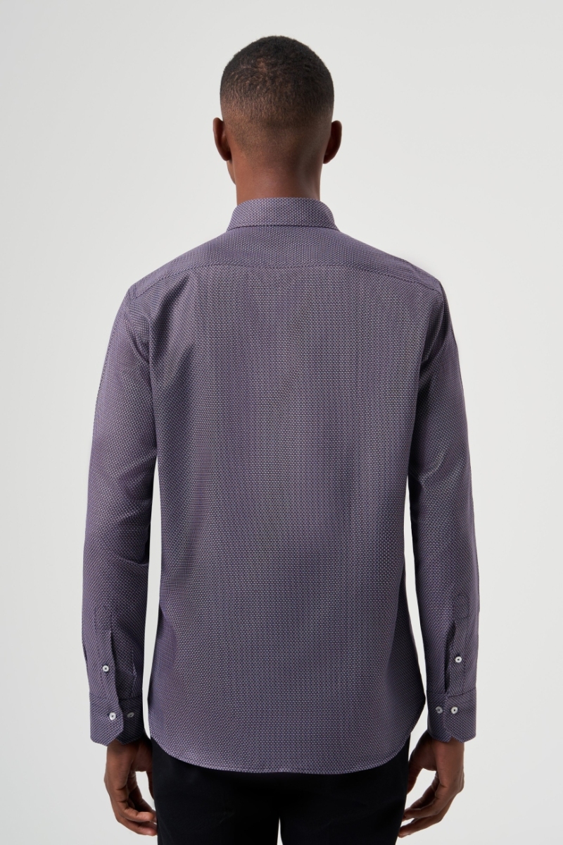 Regular Fit Paşa Yaka Lila Basic Spor Erkek Gömlek (1)