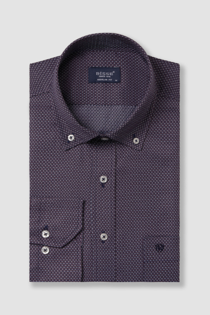 Regular Fit Paşa Yaka Lila Basic Spor Erkek Gömlek - 6