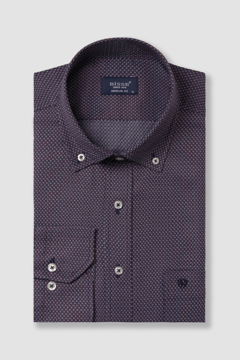 Regular Fit Paşa Yaka Lila Basic Spor Erkek Gömlek - 6