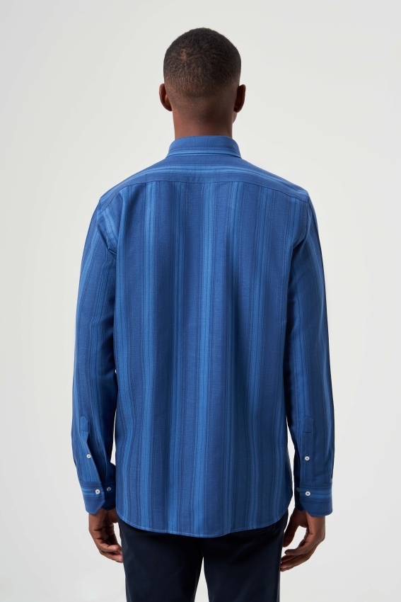 Regular Fit Paşa Yaka Mavi Basic Erkek Gömlek (1)