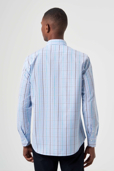 Regular Fit Paşa Yaka Mavi Basic Spor Erkek Gömlek (1)