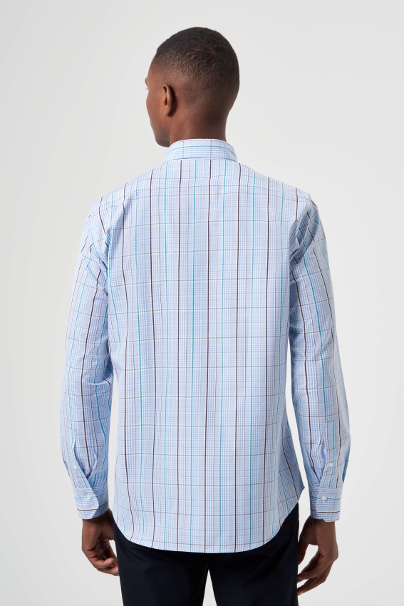 Regular Fit Paşa Yaka Mavi Basic Spor Erkek Gömlek - 2