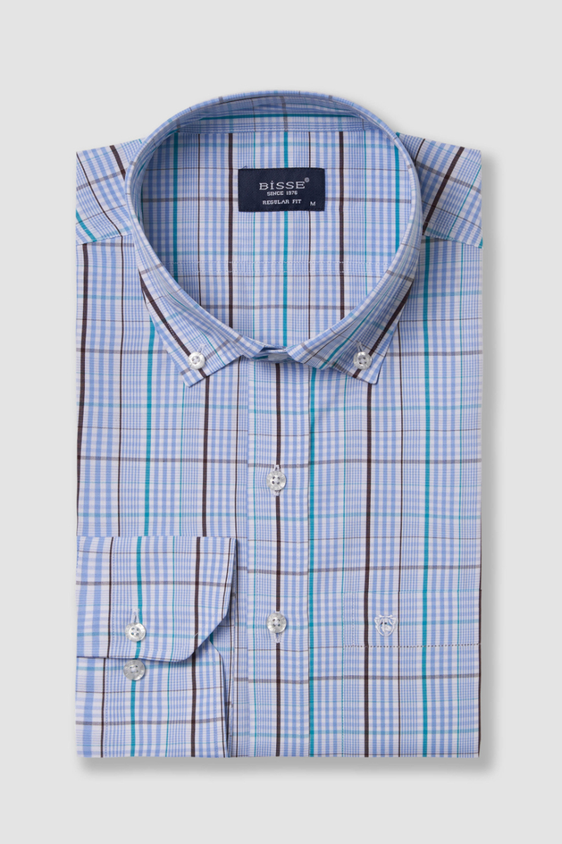 Regular Fit Paşa Yaka Mavi Basic Spor Erkek Gömlek - 5