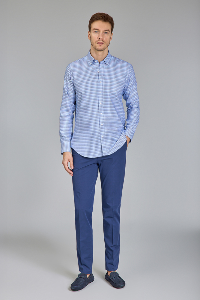 Regular Fit Paşa Yaka Mavi Pamuk Erkek Gömlek (1)