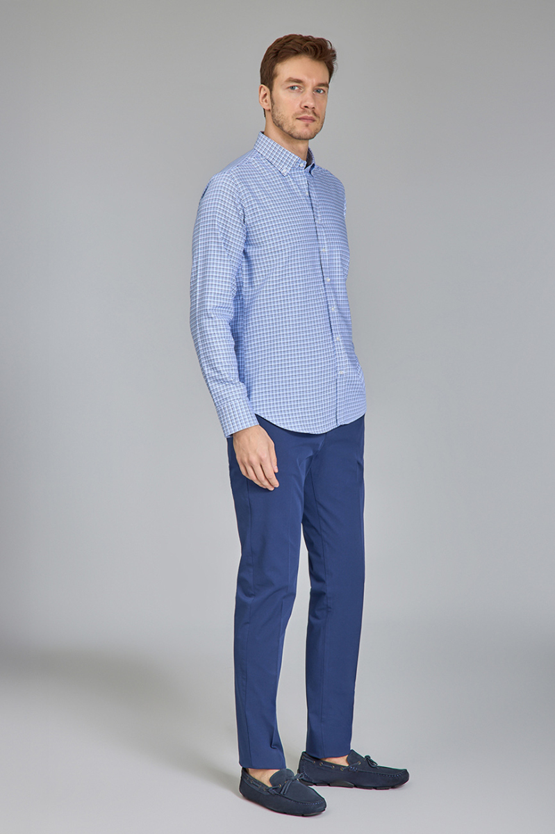 Regular Fit Paşa Yaka Mavi Pamuk Erkek Gömlek - 4