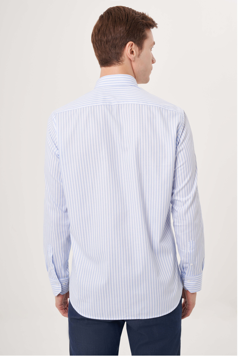 Regular Fit Paşa Yaka Mavi Spor Erkek Gömlek (1)