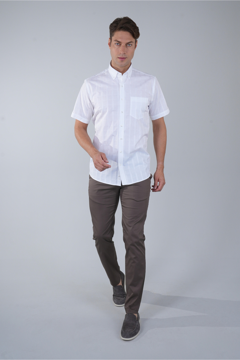 Regular Fit Paşa Yaka Pamuk Beyaz Erkek Gömlek - 5