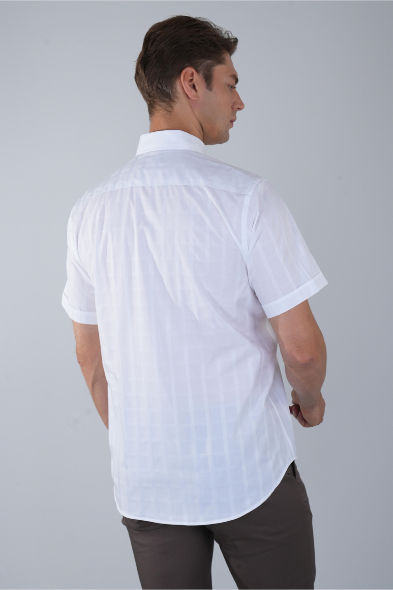 Regular Fit Paşa Yaka Pamuk Beyaz Erkek Gömlek - 2