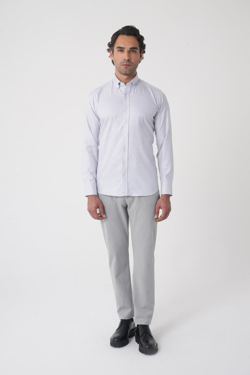 Regular Fit Paşa Yaka Pamuk Gri Erkek Gömlek - 3