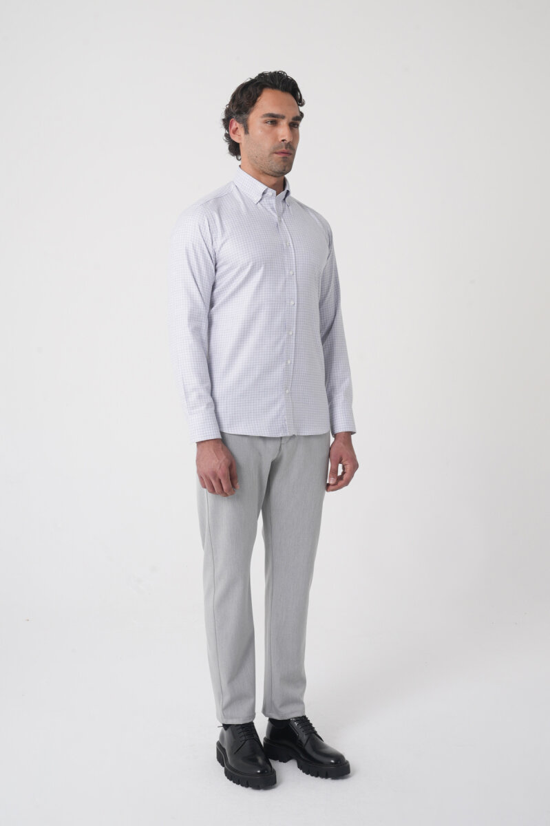 Regular Fit Paşa Yaka Pamuk Gri Erkek Gömlek - 4