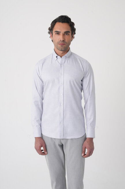 Regular Fit Paşa Yaka Pamuk Gri Erkek Gömlek